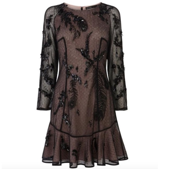Karen Millen Black Lace Appliqué Sheer Mesh Dress - Picture 3 of 4